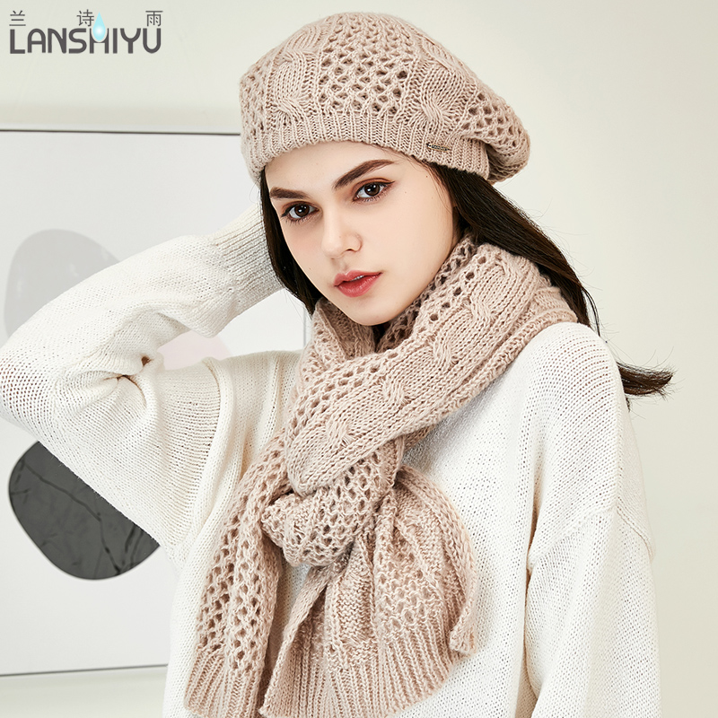 围巾女士两件套冬天韩版潮毛线帽