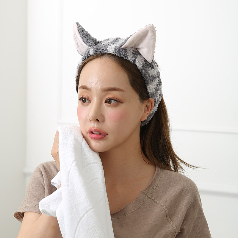 洗脸发带 夏天用的女洗脸简约宽边敷面膜头巾防滑猫耳朵束发带