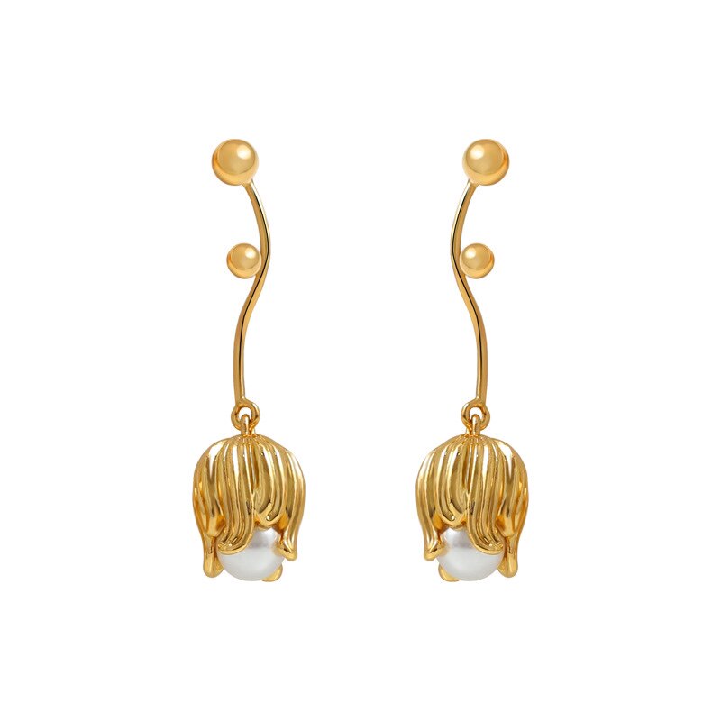 珍珠花朵耳坠镀925银耳环百搭气质法式铃兰花耳钉 小众高级感耳饰