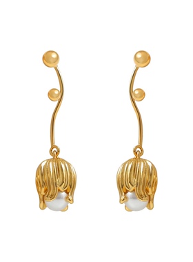 珍珠花朵耳坠镀925银耳环百搭气质法式铃兰花耳钉 小众高级感耳饰