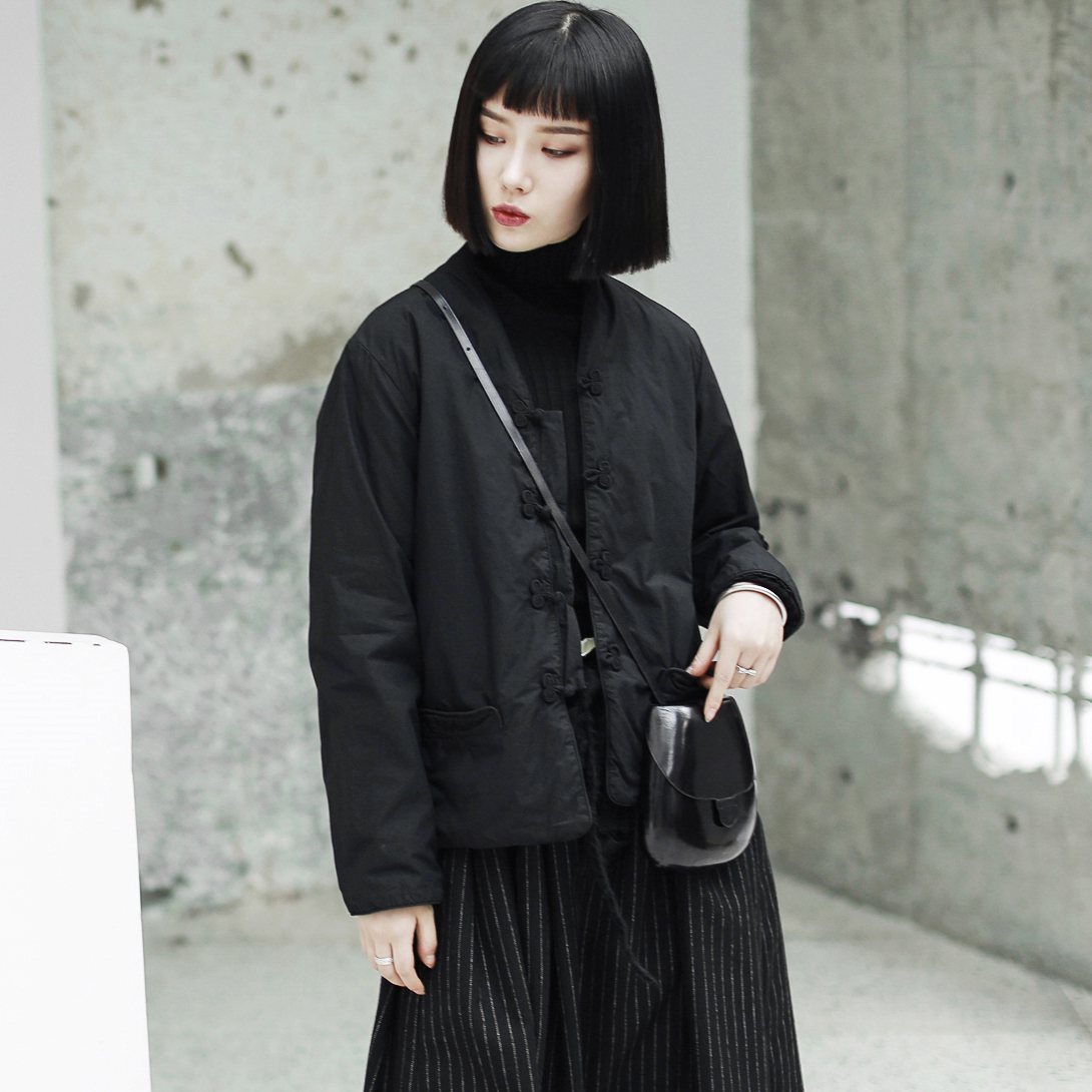 SIMPLE BLACK 暗黑中国风中式唐装盘扣棉夹克外套 潮