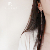 YOUR EARS原创长款 古风汉服耳饰红色锆石流苏无耳洞蚊香盘耳夹