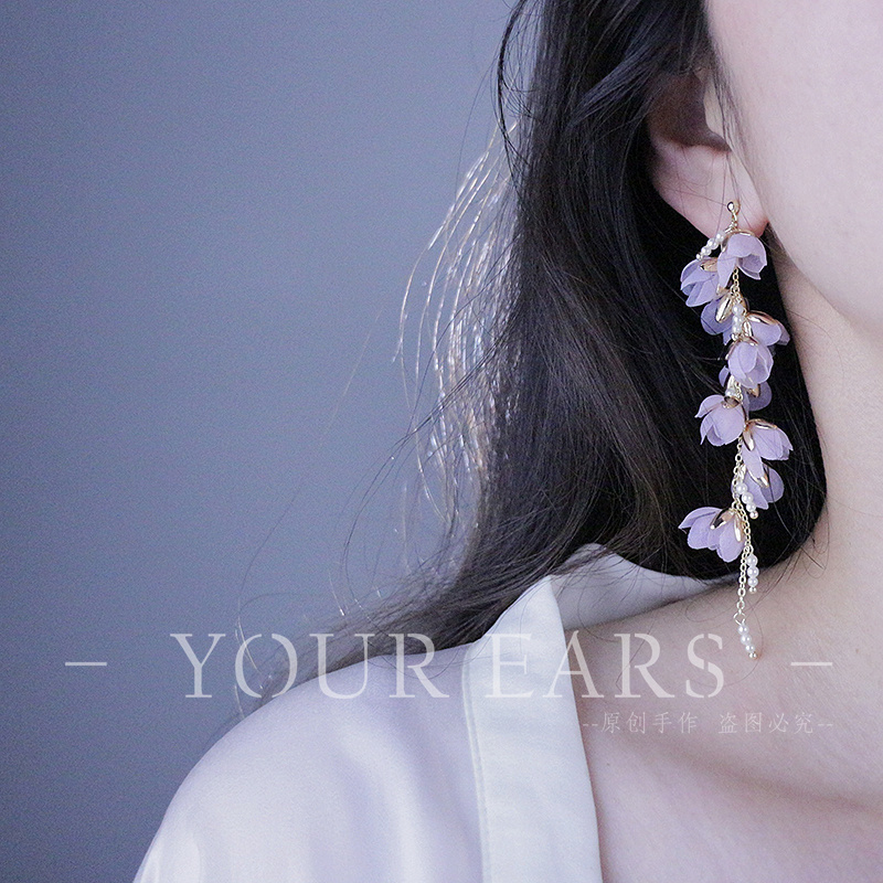YOUR EARS原创手作薰衣草恋人香芋紫花朵耳饰夸张小众仙女气质
