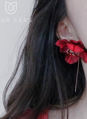 YOUR EARS协议离婚同款原创手作度假风红色大花夸张蚊香盘耳饰