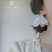 YOUR EARS原创设计小众无耳洞女耳挂夸张蕾丝蝴蝶布艺手工耳饰