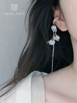 YOUR EARS原创手作长款花朵耳骨夹仙气无耳洞流苏女耳饰小众设计