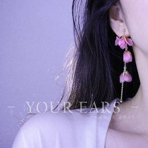气质长款蚊香盘耳夹无耳洞花朵