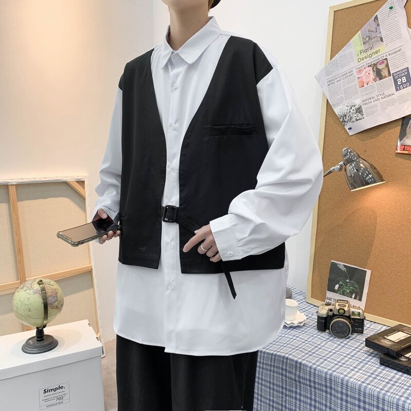 714B/H3002P55控79港风2025春时尚潮男垂感衬衫假两件工装衬衫,男装衬衫,星座714B(原C313-1)