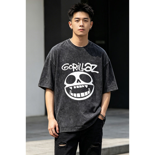 摇滚街头霸王Gorillaz短袖T恤男夏季2026新款纯棉街头顽童半袖潮