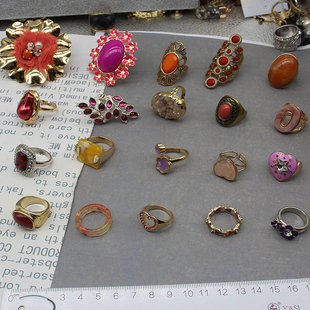 个性Y单出口尾货欧美红色紫色橙色系树脂花夸张女戒指首饰 独款