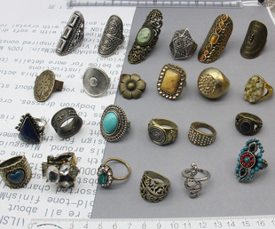 Y单出口尾货欧美超美复古古董旧旧花小象树叶心戒指首饰合集 独款