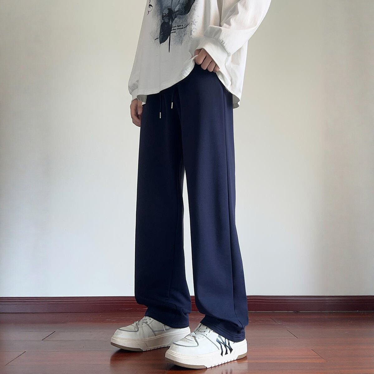 夏季薄款藏青直筒校服运动裤