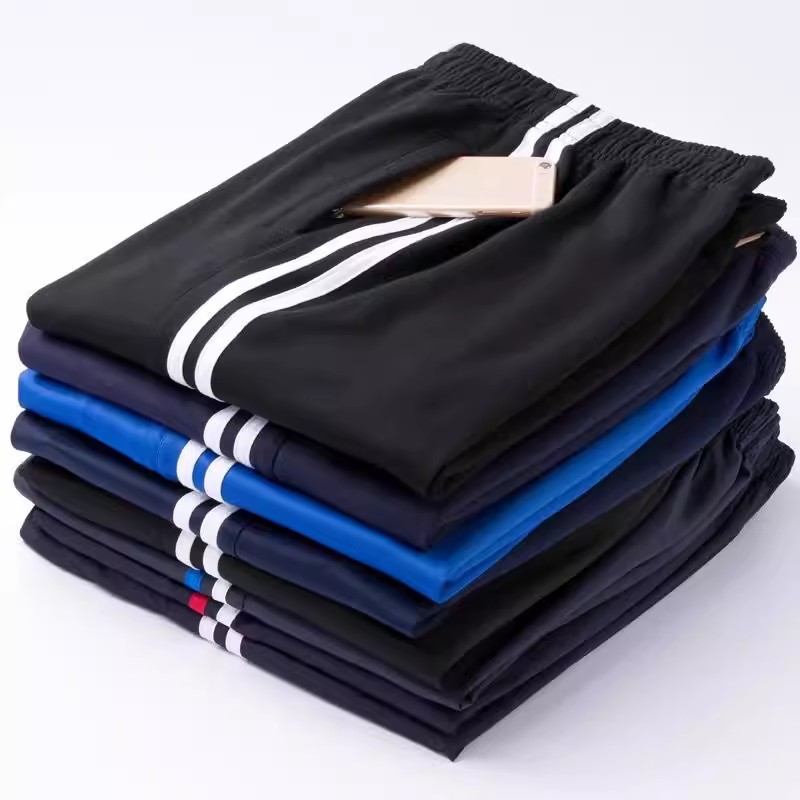 春夏纯棉深蓝两条杠校服运动裤