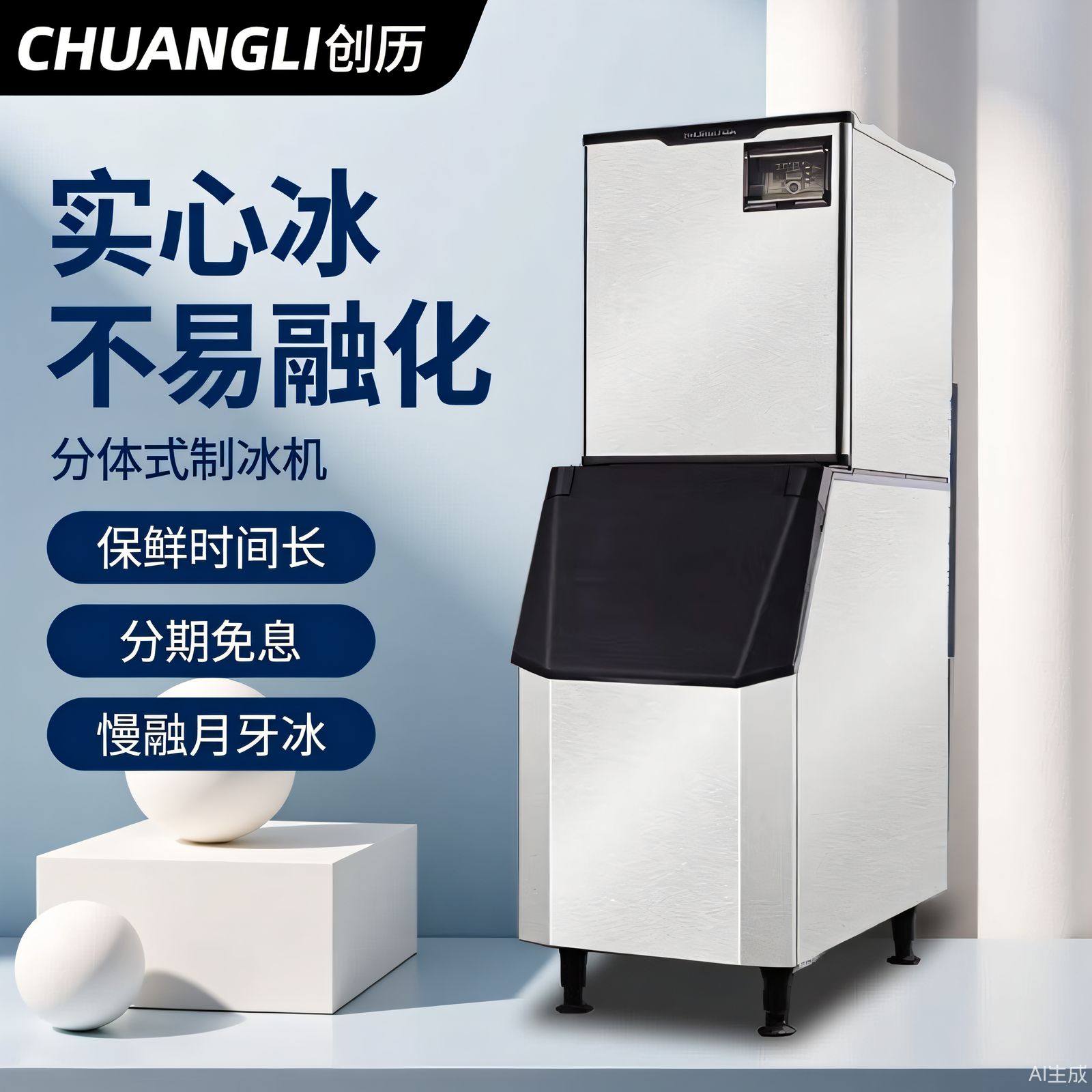 月牙制冰机商用全自动实心奶茶店KTV酒吧不耐化月形冰创历CHUANGL