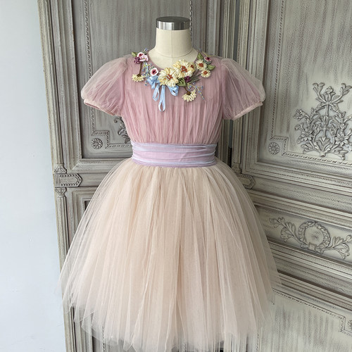 兰奕屋语童裙手工绣花公主风纱裙