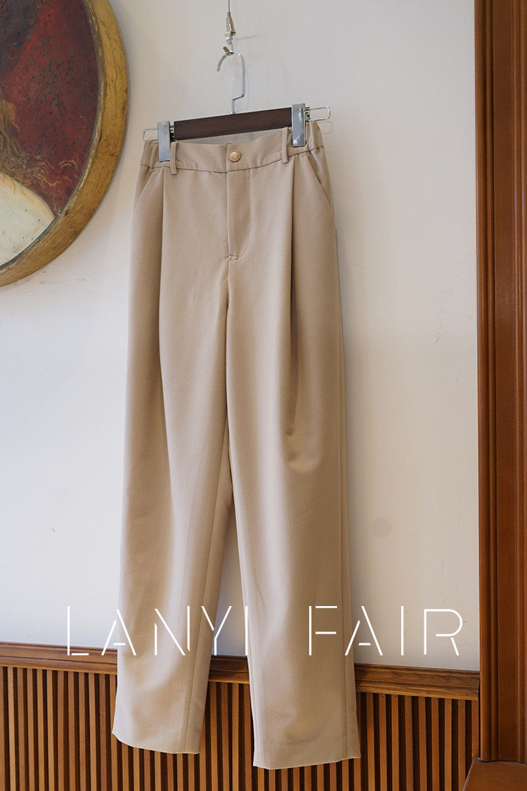 兰奕屋语原创设计 米色暗斜纹长裤 秋季宽松直筒通勤 lanyifair