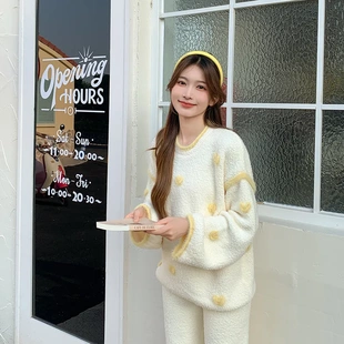 爱心减龄可爱针织毛线睡衣女秋冬甜美软绵绵加厚针织家居服可外穿