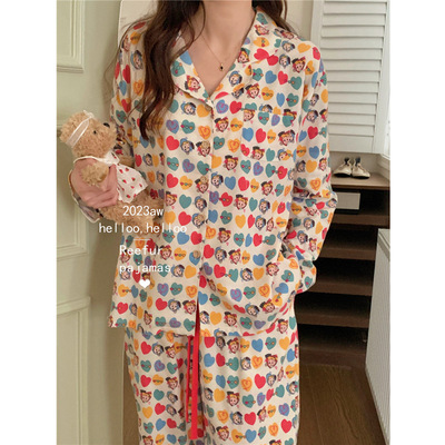 Reefur Rinka 春季新品 原田*治简约翻领磨毛棉家居服梭织棉睡衣