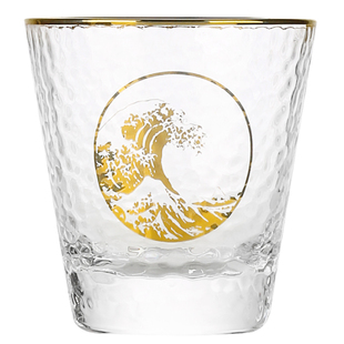 大英博物馆浮世绘神奈川冲浪里透明玻璃水杯锤纹杯子烫金边玻璃杯