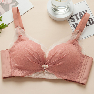 无钢圈文胸小胸加厚3CM深V聚拢上托收副乳调整型少女性感蕾丝内衣