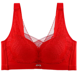 大胸显小文胸薄无钢圈防走光聚拢收副乳调整型女性感蕾丝富姐内衣