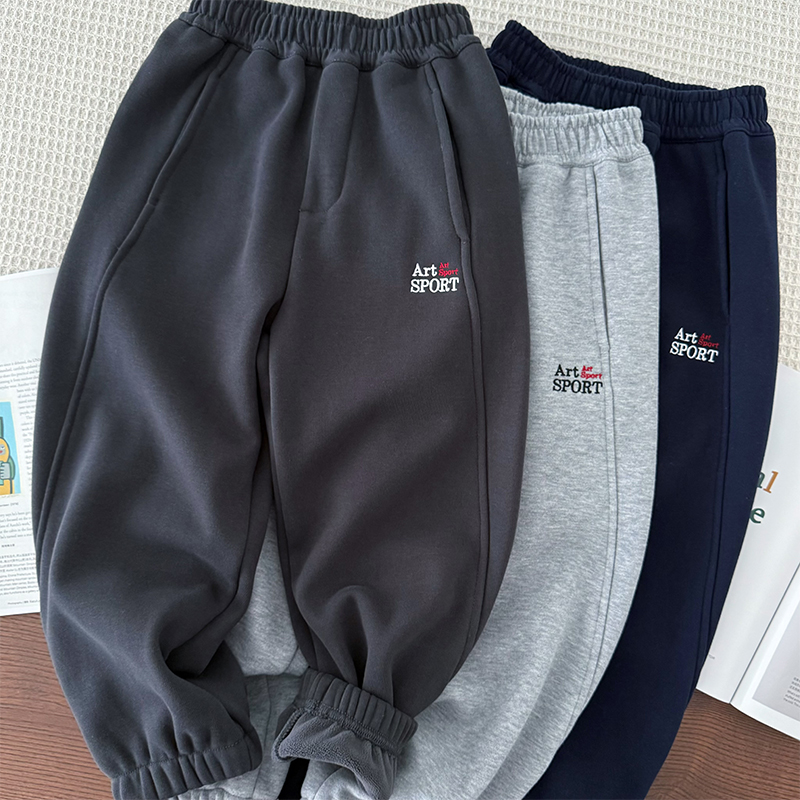 男童加绒运动裤~中大童防风收口卫裤秋冬季一体绒保暖裤子休闲裤