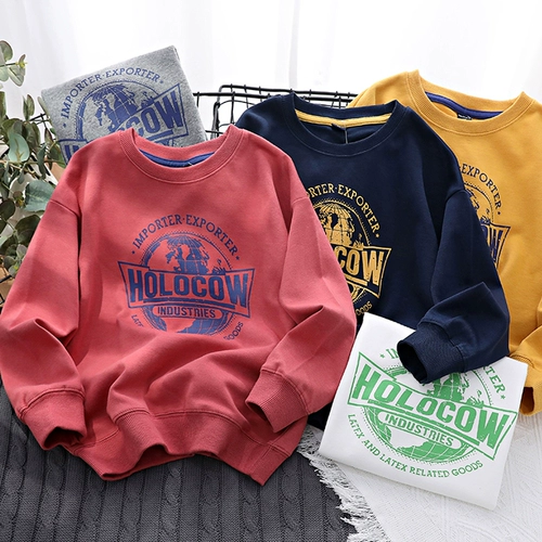 Хлопковая мягкая модная детская приятная телу толстовка для мальчиков, круглый воротник, свободный крой