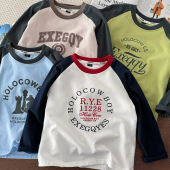 打底衫 纯棉软糯 字母长袖 圆领T恤中大童时尚 洋气上衣 男童插肩袖