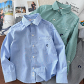 男童小清新细条纹衬衫 衬衣 中大童纯棉上衣 精致小翻领长袖 100%棉