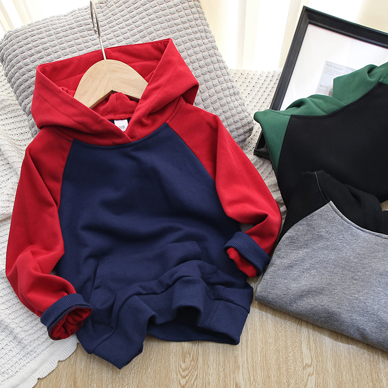 超值特惠 拼色帽衫~男童连帽卫衣中大童休闲套头衫宝宝毛圈上衣棉