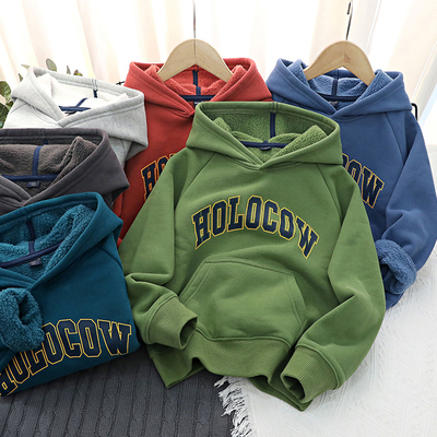 秋冬季男童一体绒连帽卫衣帽衫