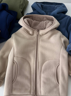 出口品质男女童加厚摇粒绒连帽外套儿童抓绒衫保暖羊羔绒上衣亲子