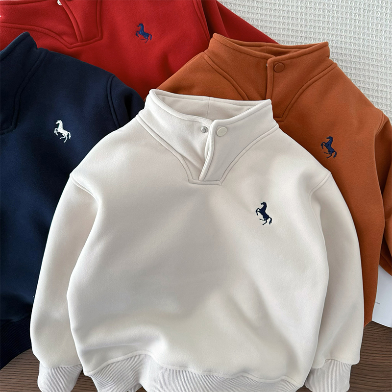 男童立领按扣加绒卫衣防风保暖