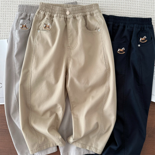 儿童松紧腰弹力薄裤 中大童百搭直筒天丝裤 子 休闲长裤 男童春夏季