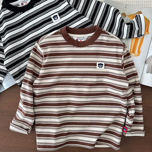 【年终清库】A类面料男童纯棉打底衫中大童时尚条纹长袖T恤上衣