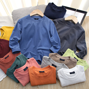 中大童纯色打底衫 颜色洋气 T恤衫 男童长袖 宝宝百搭上衣 圆领基础t