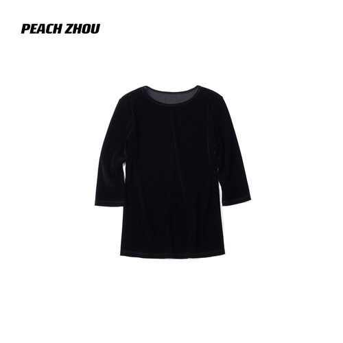 PEACHZHOU 细腻丝绒修身圆领百搭七分袖打底T恤女PZT6S0510