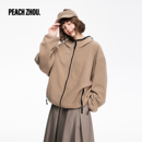 PEACHZHOU 经典撞色连帽宽松摇粒绒卫衣外套女2026年潮牌新款上衣