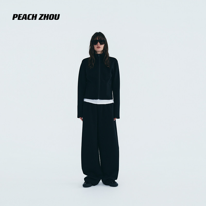 PEACHZHOU 空气层‘显瘦套装’合身立领卫衣+阔腿卫裤女早秋新款图片