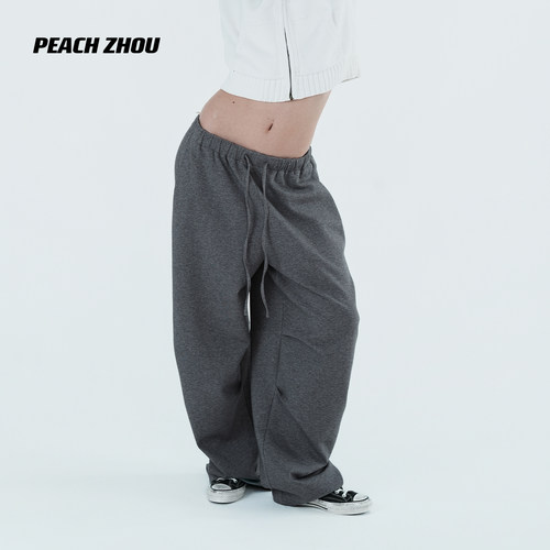 PEACHZHOU 空气层立体剪裁宽松哈伦休闲裤松紧腰阔腿卫裤2026新款