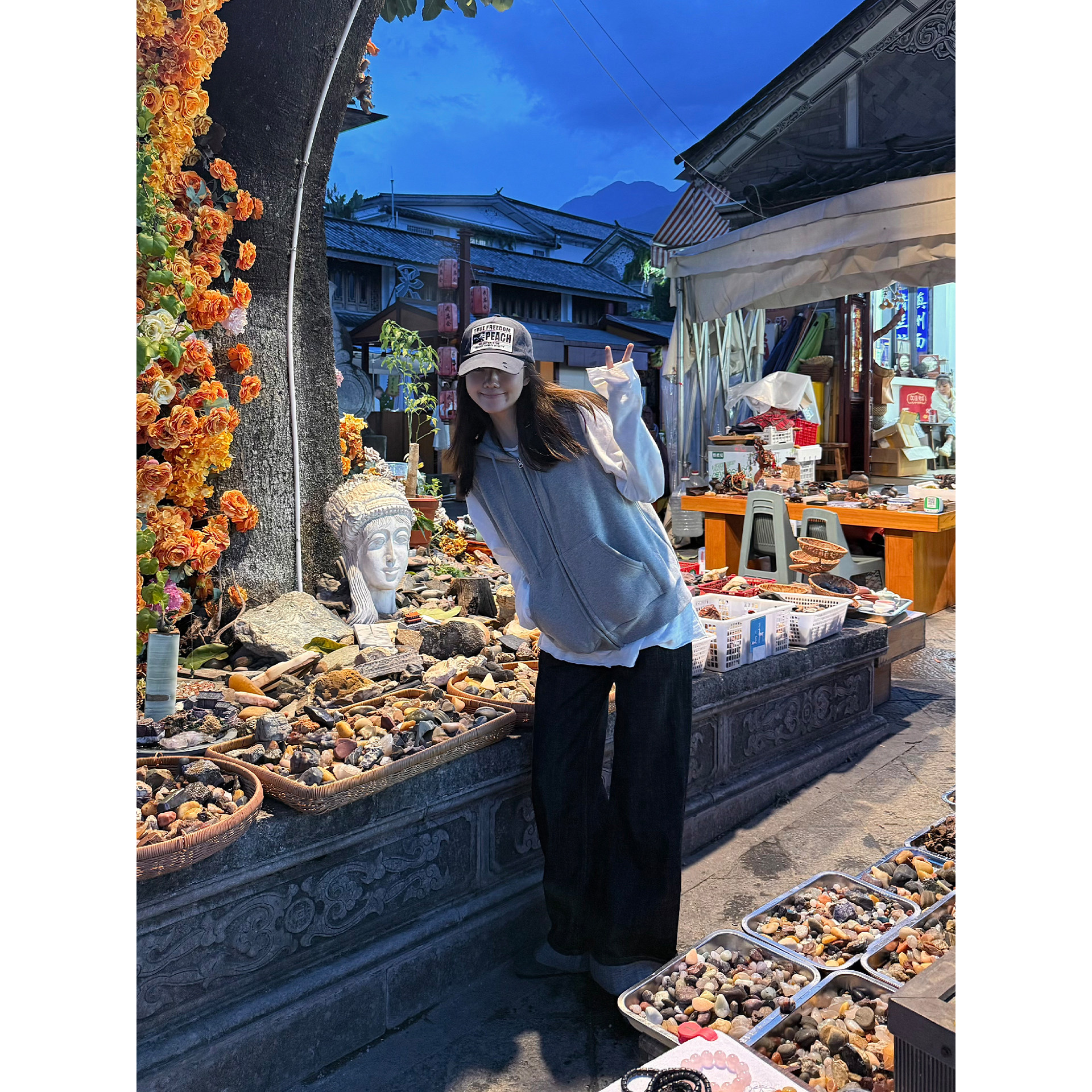 PEACHZHOU 花灰加绒卫衣马甲外套女纯色保暖无袖拉链秋季开衫外套