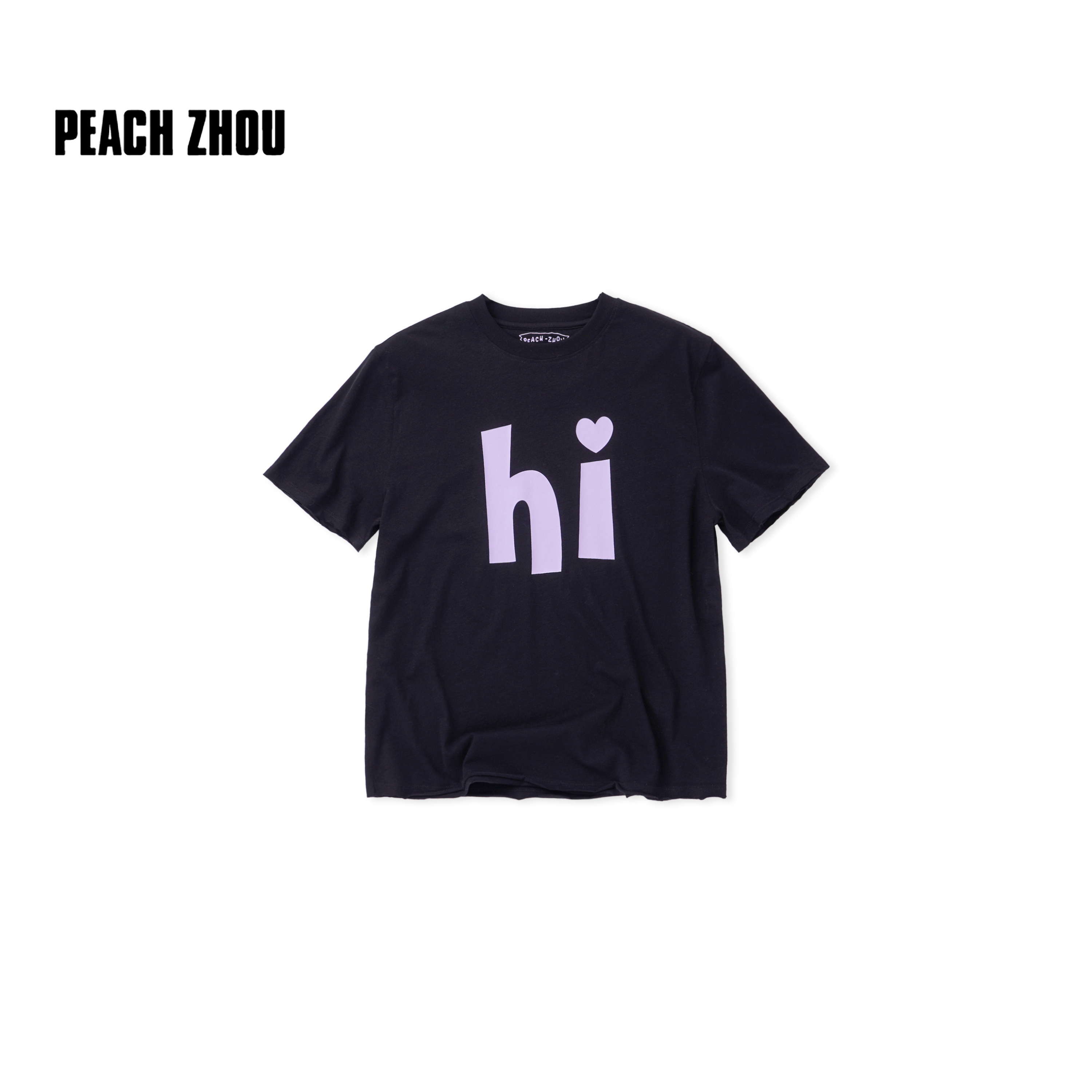 PEACHZHOU 新疆棉轻薄短袖撞色hi印花双层卷边正肩宽松圆领女T恤图片