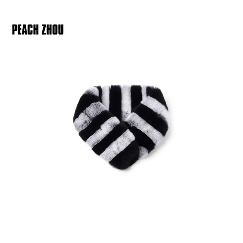 PEACHZHOU 獭兔毛拼色保暖围脖复古休闲氛围感毛绒感围巾6S0508