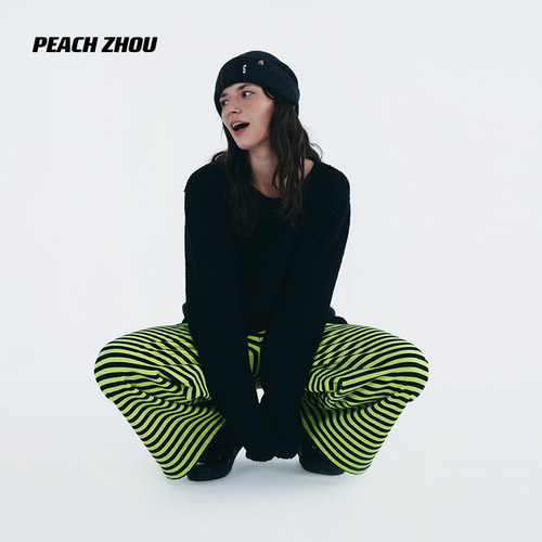 PEACHZHOU 'row家定制纱线'秋天第一件毛衣 松弛卷边针织衫毛衣女