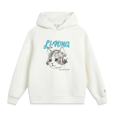 李宁正品2025秋女运动休闲连帽上装卫衣套头衫乳白色AWDVC80-1/2