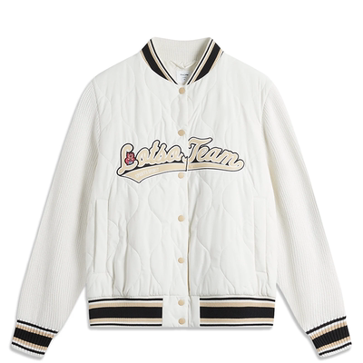 李宁正品2024年冬季新款女运动休闲上装夹克外套乳白色AJMU122-1