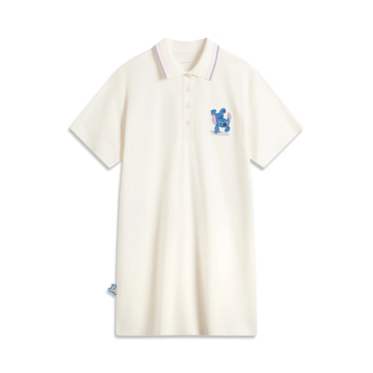 李宁正品2024春季新款女运动休闲短袖连衣裙子米白色ASKU068-5/4