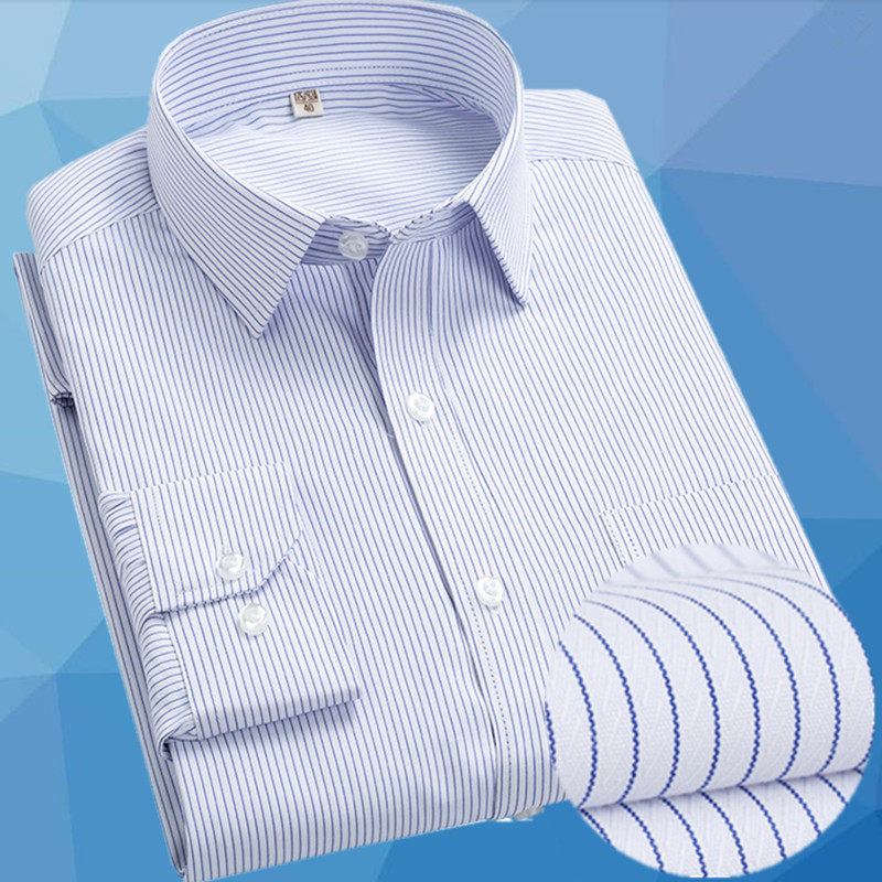 中年男士长袖衬衫40岁50中老年人爸爸春秋装薄款免烫条纹大码衬衣