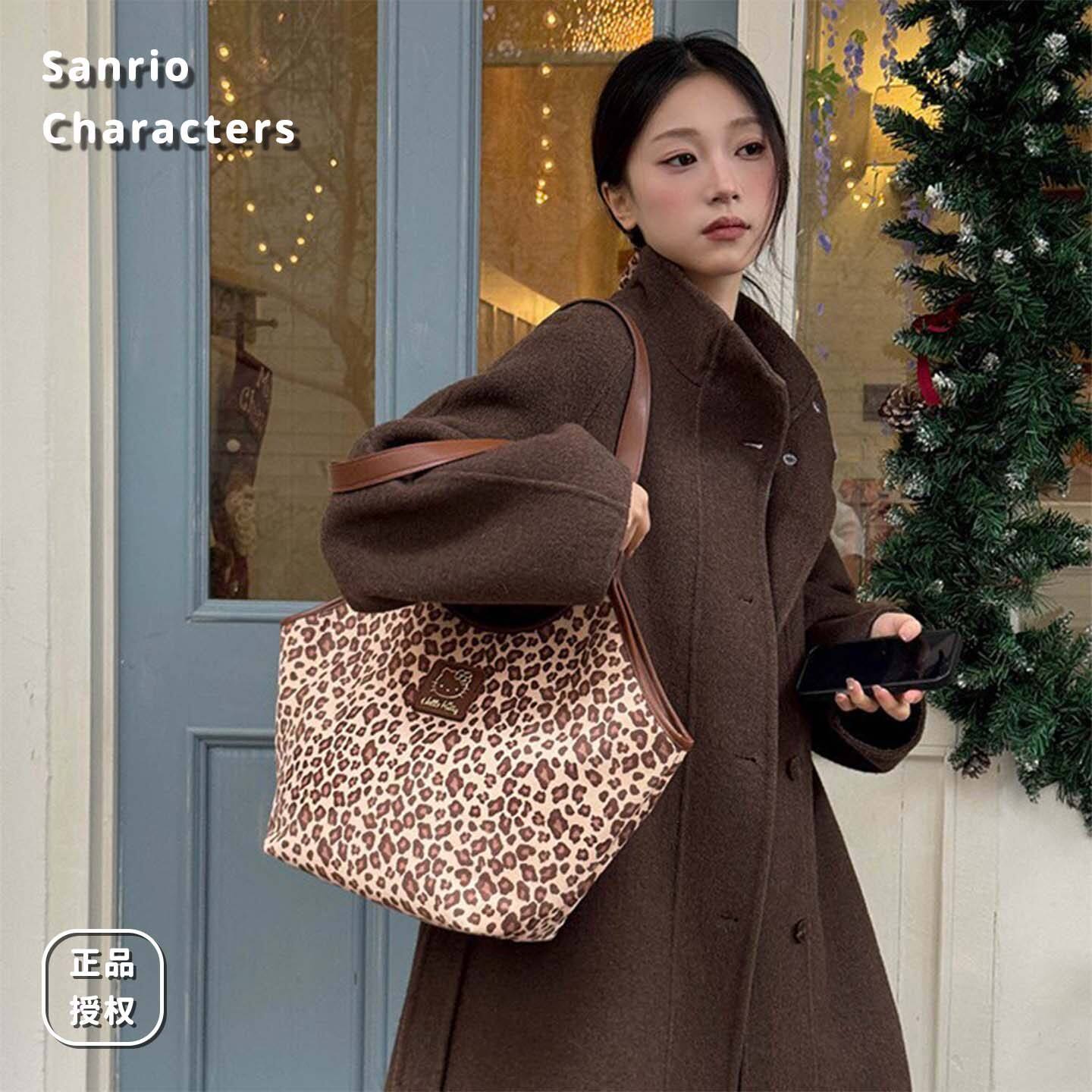 三丽鸥正版授权凯蒂猫豹纹手提包女大容量通勤托特包通用款单肩包