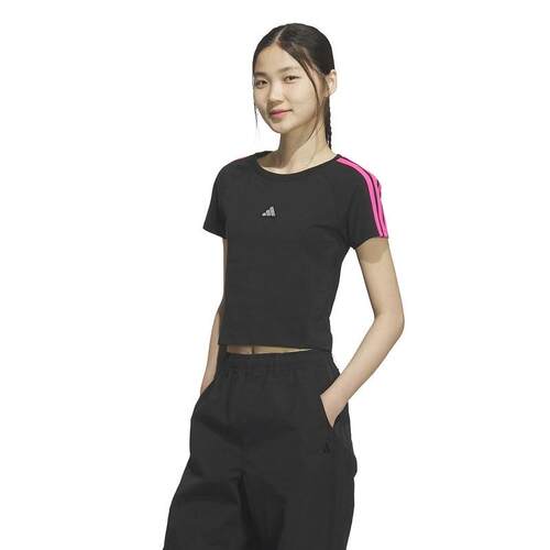 阿迪女装短款修身圆领短袖T恤